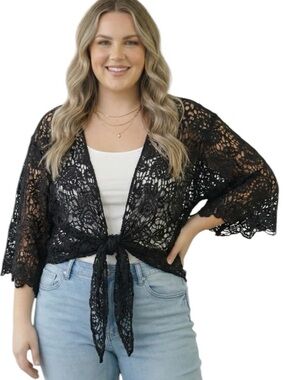 286:  AND THE WHY NWT CROCHET CARDIGAN BLACK (H16)